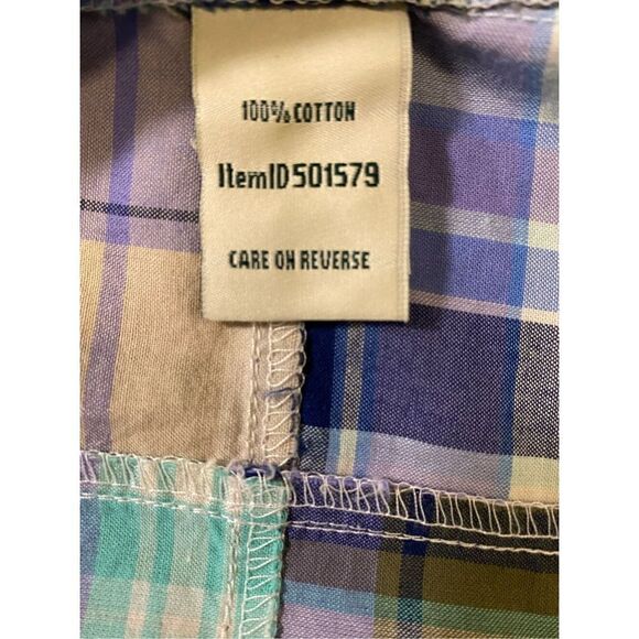 L.L. Bean Madras Blue Plaid Patchwork Long Sleeve Button Up Top | Size XS - Picture 4 of 4